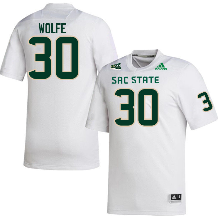 Sacramento State Hornets #30 Mitchell Wolfe College Football Jerseys Stitched Sale-White